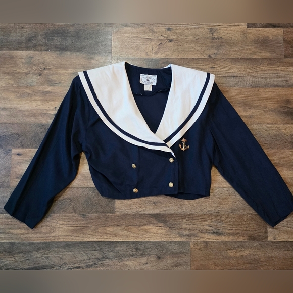 jonathan martin Tops - Jonathan Martin Vintage 80's Women's Navy Blue & White Cropped Sailor Blouse 7/8